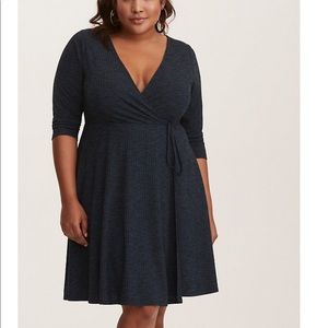 Torrid TEAL RIBBED KNIT FAUX WRAP DRESS